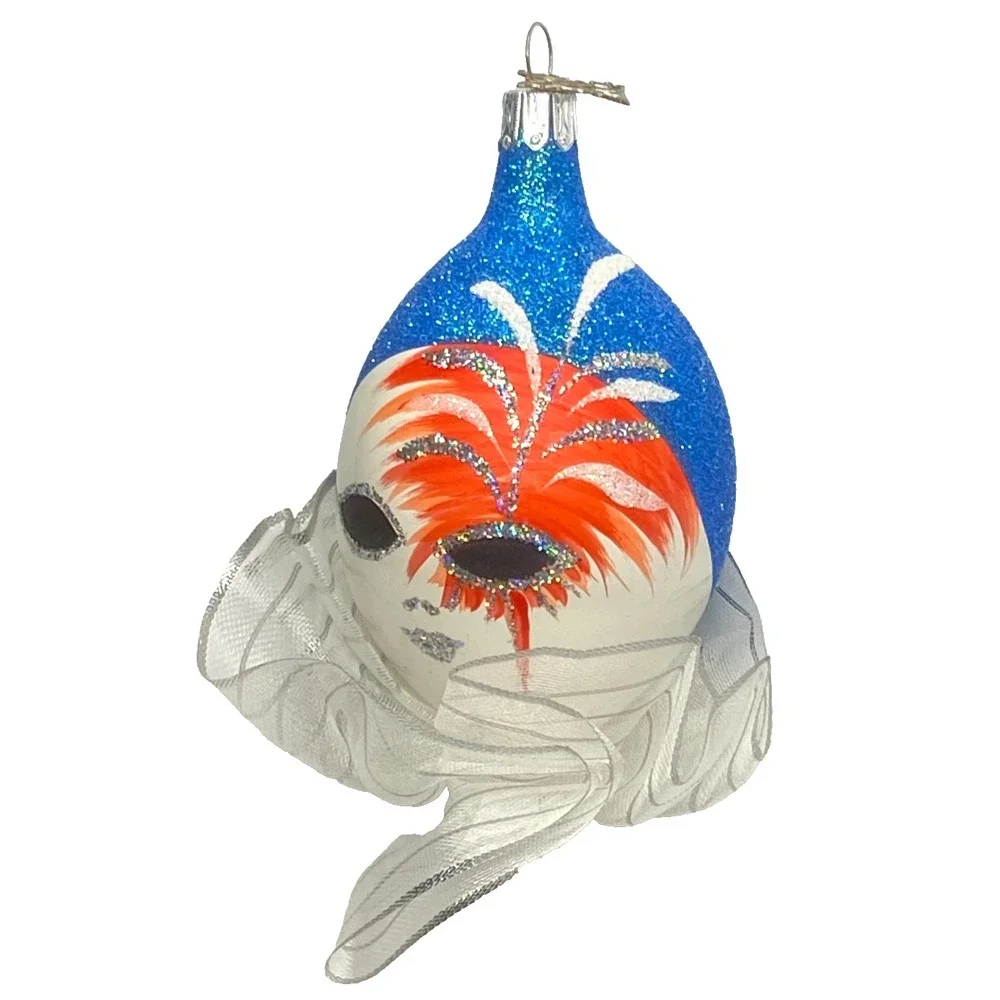 Vtg 2004 NEIMAN MARCUS Blown Glass HARLEQUIN CLOWN Glitter Christmas ORNAMENT